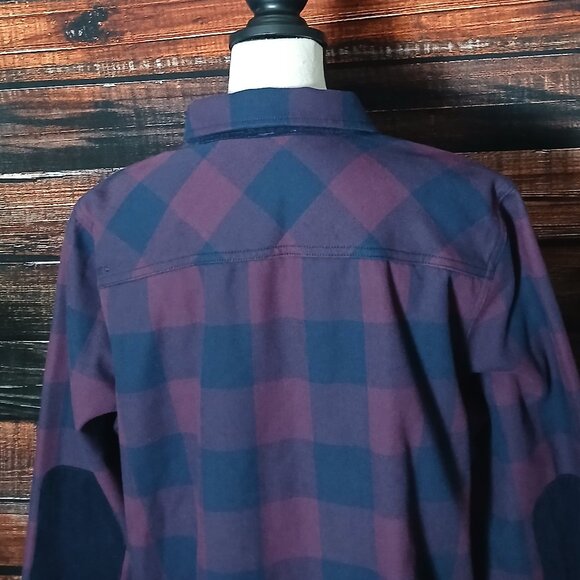 Orvis Jacket XL Fleece Lined Flannel Snap Front Purple Navy Checked Chore Coat - Picture 6 of 13
